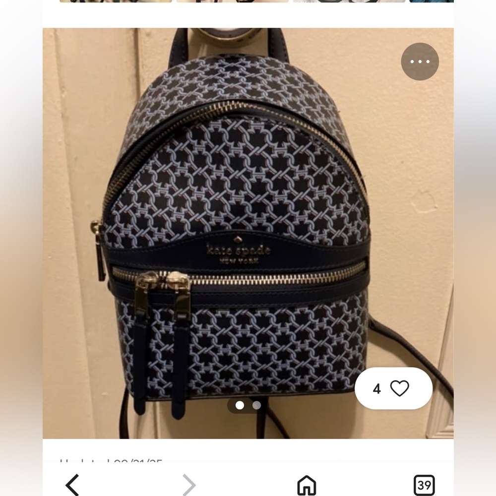 NWOT Kate Spade Navy and blue Geometric Backpack 8.5X7